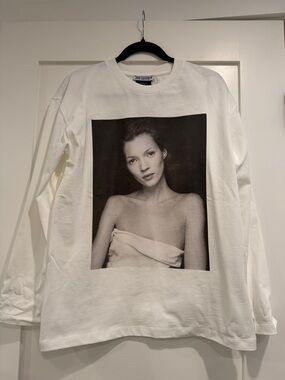 Zara White Tee with Black-and-Gray Photo Print